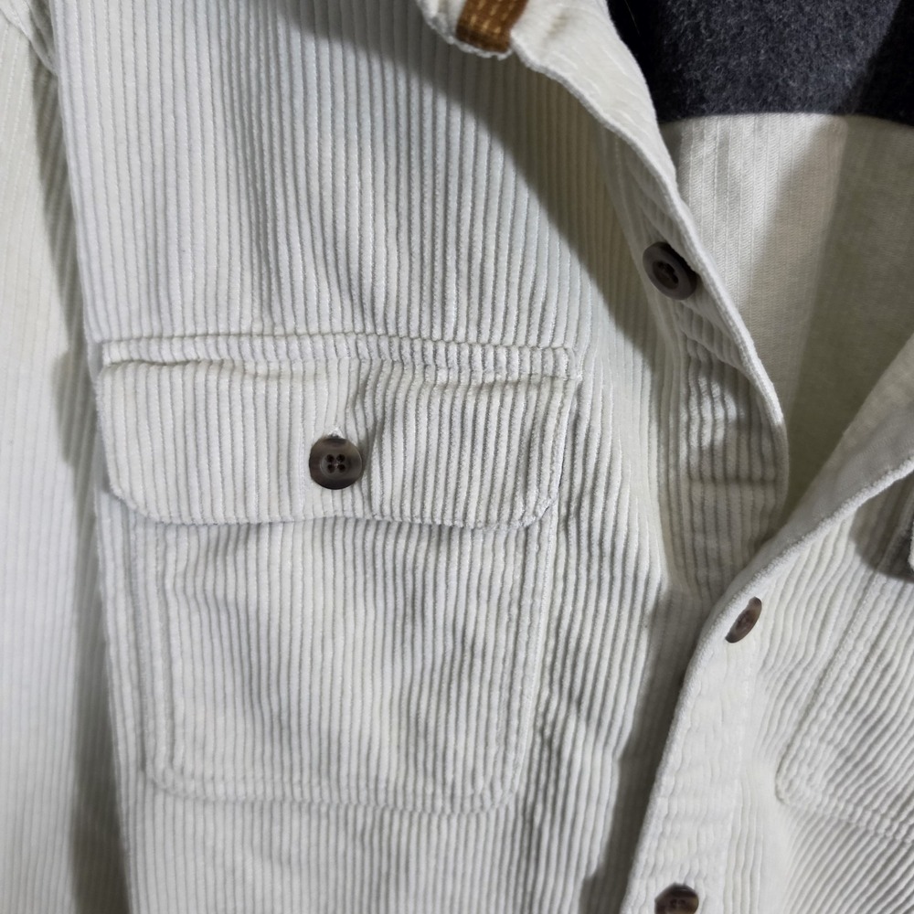 LL Bean Mens Rangely Corduroy Shirt Jacket Off White Button Up Size Large Reg - Picture 3 of 7